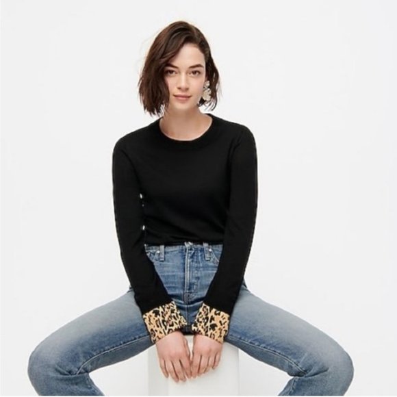 J.Crew Tippi Sweater with Leopard Cuff in Reimagined Wool - Picture 1 of 6